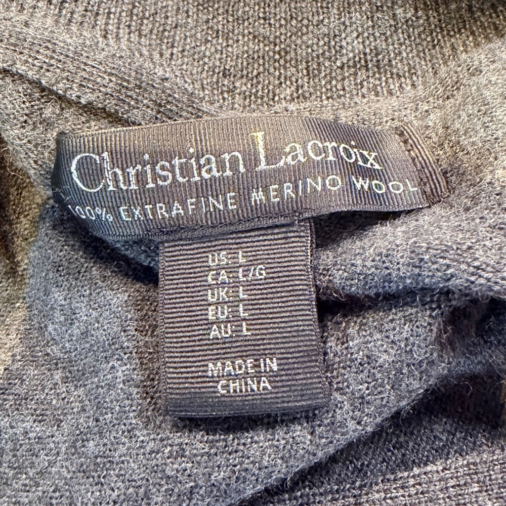 Christian Lacroix Quarter Zip Sweater Large Charcoal … - Gem